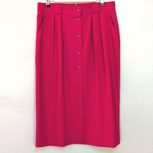 VTG 80s pleated, button front midi skirt w pockets, item-eyes, Sz, 18